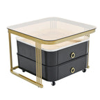 Table basse gigogne carrée 2-en-1 avec roulettes