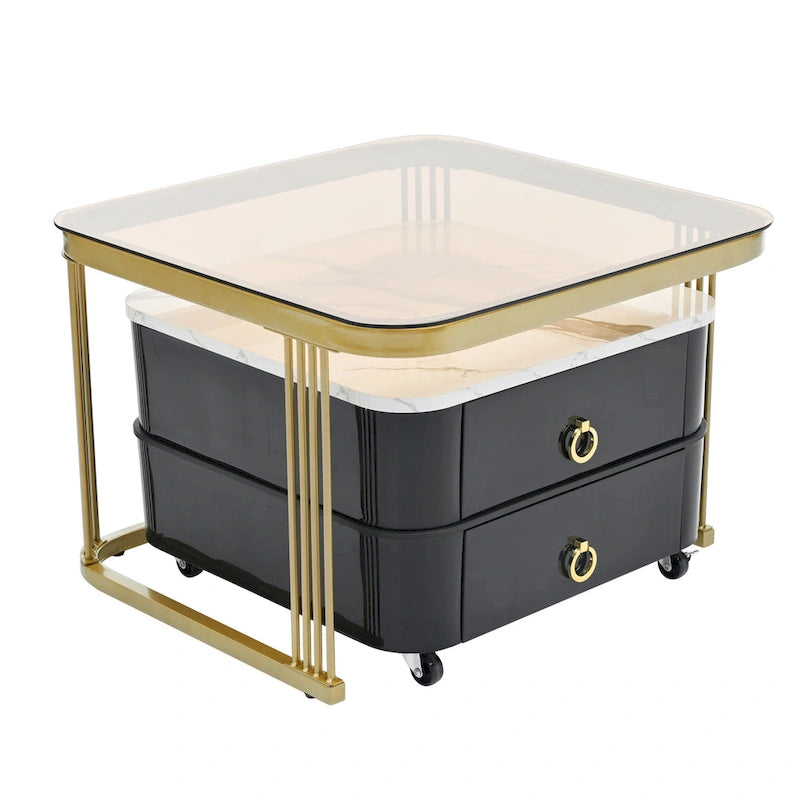 Table basse gigogne carrée 2-en-1 avec roulettes