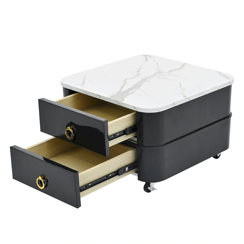 Table basse gigogne carrée 2-en-1 avec roulettes