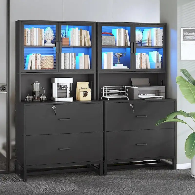 Meuble de rangement avec serrure, 2 tiroirs pour dossiers et station de charge