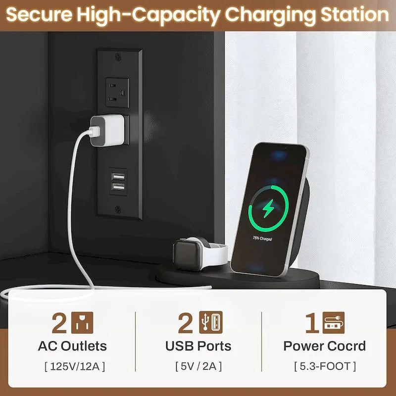 Meuble de rangement avec serrure, 2 tiroirs pour dossiers et station de charge