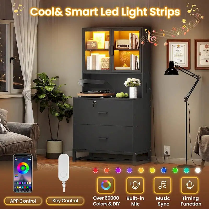 Meuble de rangement avec serrure, 2 tiroirs pour dossiers et station de charge
