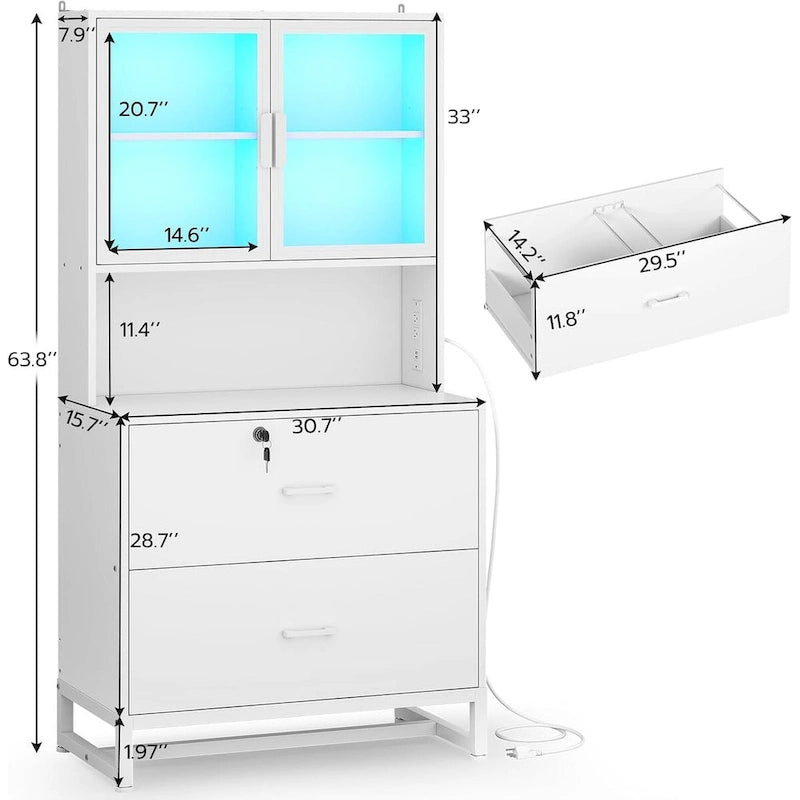 Meuble de rangement avec serrure, 2 tiroirs pour dossiers et station de charge