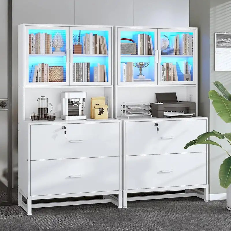 Meuble de rangement avec serrure, 2 tiroirs pour dossiers et station de charge