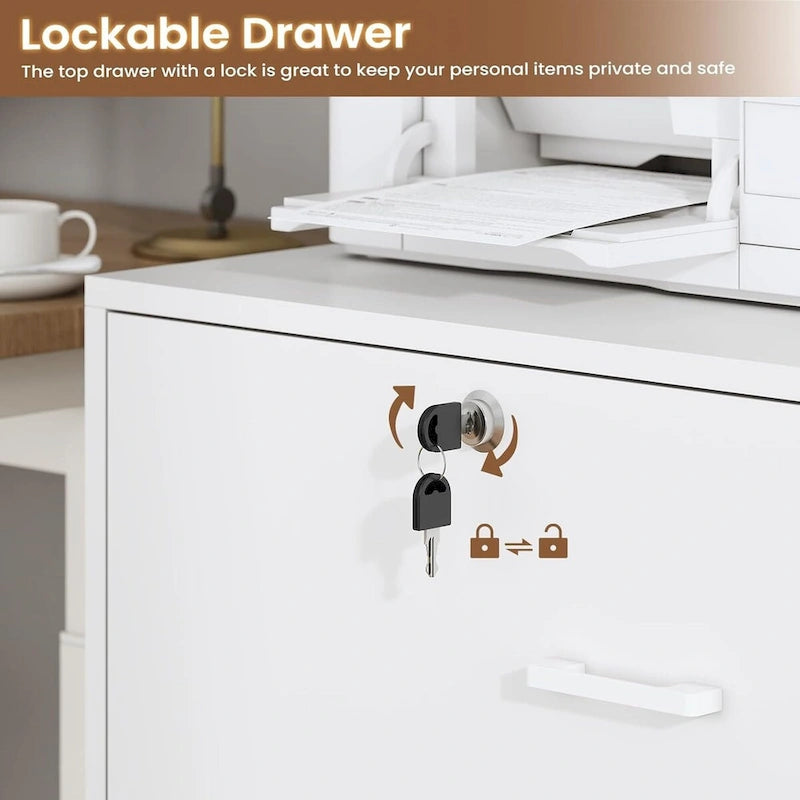 Meuble de rangement avec serrure, 2 tiroirs pour dossiers et station de charge