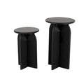 Tables d'appoint / bouts de canapé à piédestal arqué Art déco en bois sculpté de grès géométrique - Lot de 2 noires -