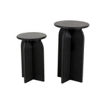 Tables d'appoint / bouts de canapé à piédestal arqué Art déco en bois sculpté de grès géométrique - Lot de 2 noires -