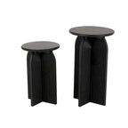 Wood Geometric Sandstone Carved Art Deco Arched Pedestal Side End Accent Table - Set of 2 Black - 