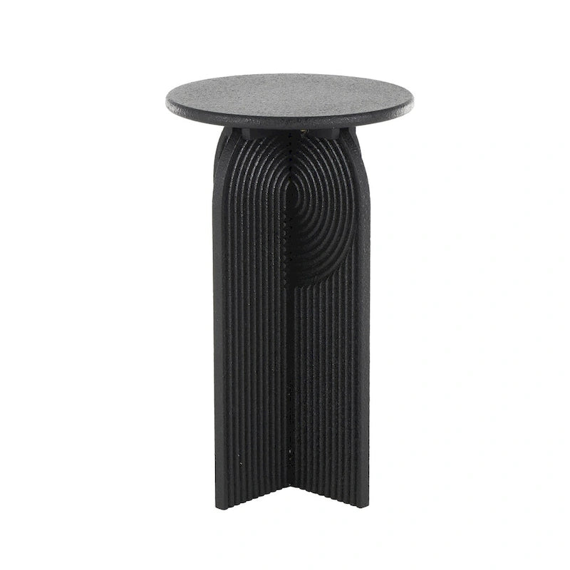 Tables d'appoint / bouts de canapé à piédestal arqué Art déco en bois sculpté de grès géométrique - Lot de 2 noires -
