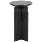 Tables d'appoint / bouts de canapé à piédestal arqué Art déco en bois sculpté de grès géométrique - Lot de 2 noires -