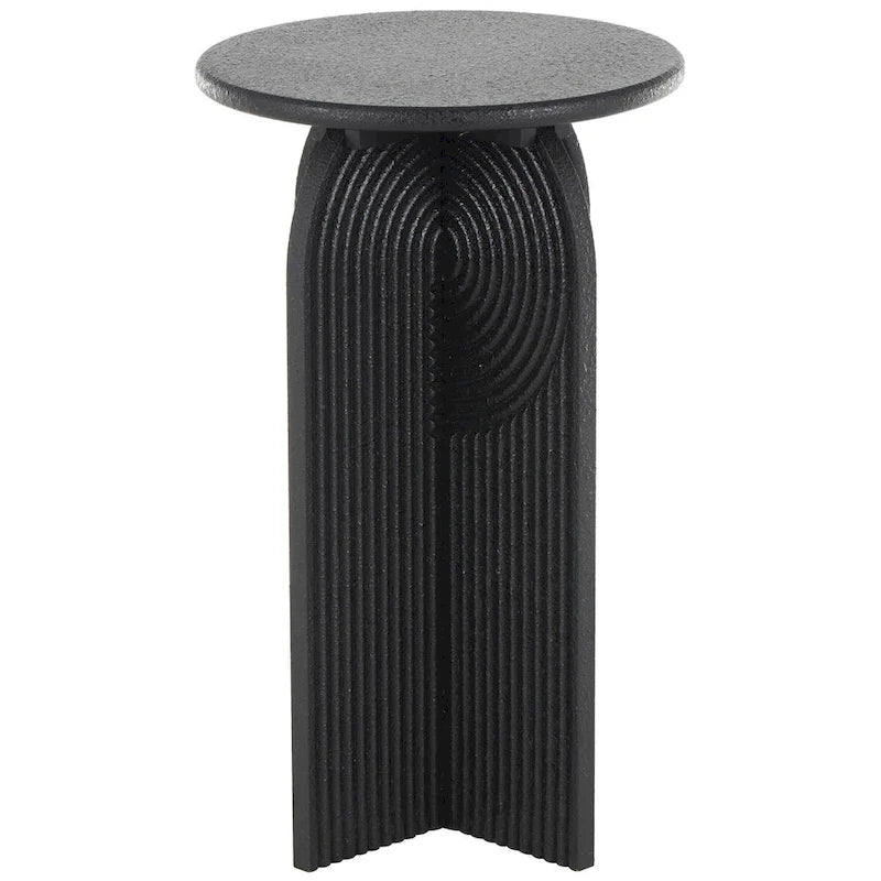 Tables d'appoint / bouts de canapé à piédestal arqué Art déco en bois sculpté de grès géométrique - Lot de 2 noires -