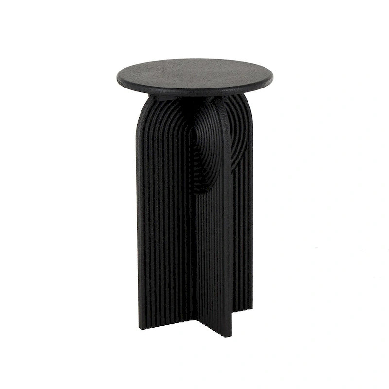 Tables d'appoint / bouts de canapé à piédestal arqué Art déco en bois sculpté de grès géométrique - Lot de 2 noires -