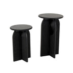 Tables d'appoint / bouts de canapé à piédestal arqué Art déco en bois sculpté de grès géométrique - Lot de 2 noires -