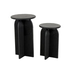 Tables d'appoint / bouts de canapé à piédestal arqué Art déco en bois sculpté de grès géométrique - Lot de 2 noires -