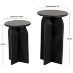 Tables d'appoint / bouts de canapé à piédestal arqué Art déco en bois sculpté de grès géométrique - Lot de 2 noires -